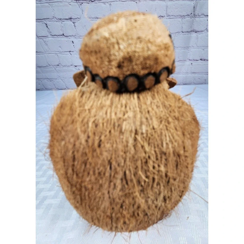 Vintage Hand Carved Coconut Gorilla Wearing Hat & Smoking Pipe Figurine Aruba